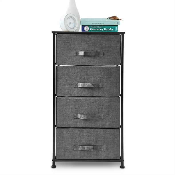 Dark Grey-4 Drawers Bigroof Dresser Storage Organizer Fabric Drawers Closet Shelves for Bedroom Bathroom Laundry Steel Frame Wood Top with Fabric Bins for Clothing Blankets Plush Toy